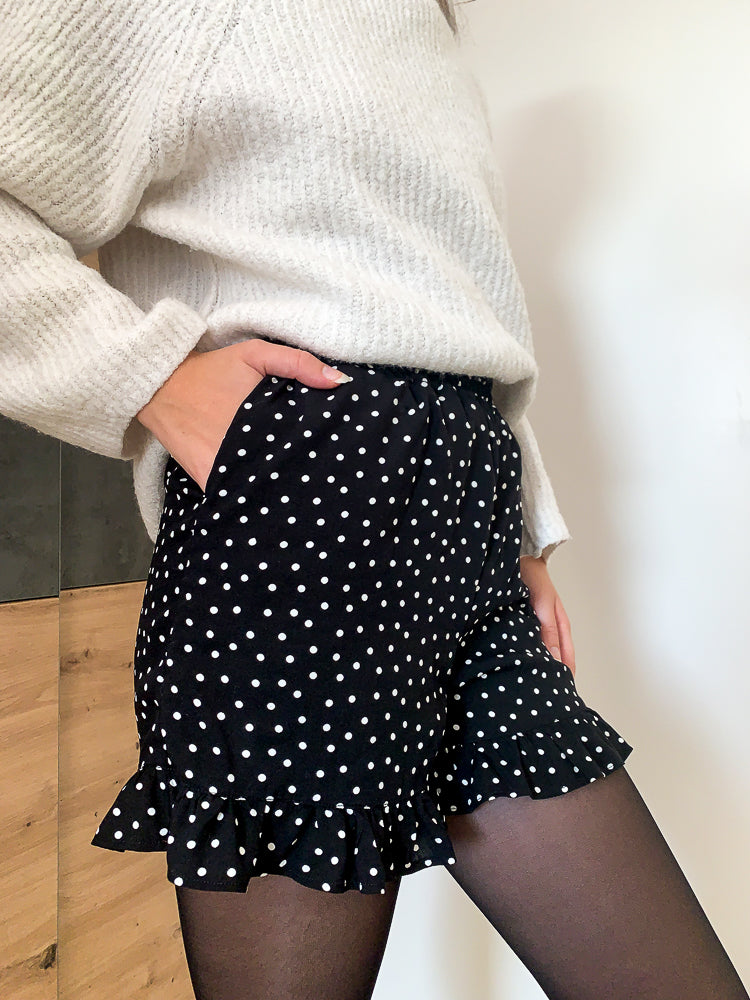 Jupe femme Zara noire blanche à pois jupe mini ceinturée taille S Jupe femme Zara noire blanche à pois jupe mini ceinturée taille S